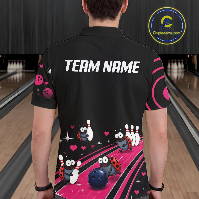 Custom Pink Funny Ladybug Bowling Team Shirts Bowling Jersey Polo & 1/4 Zip