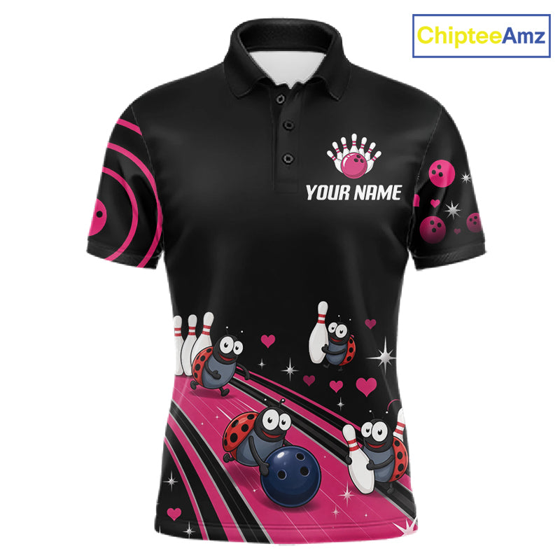 Custom Pink Funny Ladybug Bowling Team Shirts Bowling Jersey Polo & 1/4 Zip