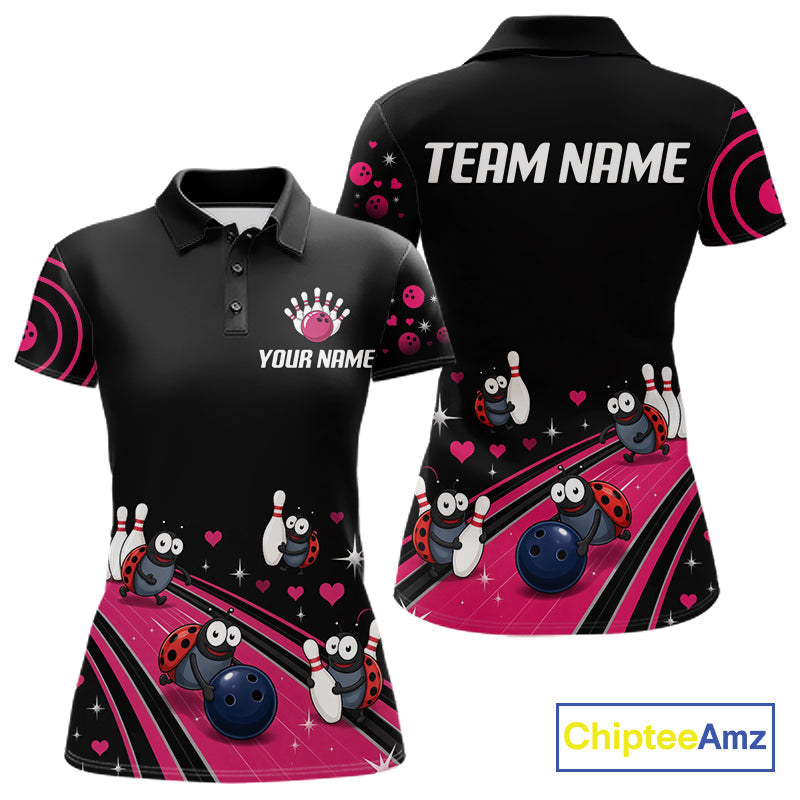 Custom Pink Funny Ladybug Bowling Team Shirts Bowling Jersey Polo & 1/4 Zip