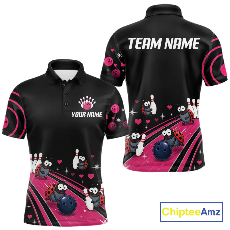 Custom Pink Funny Ladybug Bowling Team Shirts Bowling Jersey Polo & 1/4 Zip