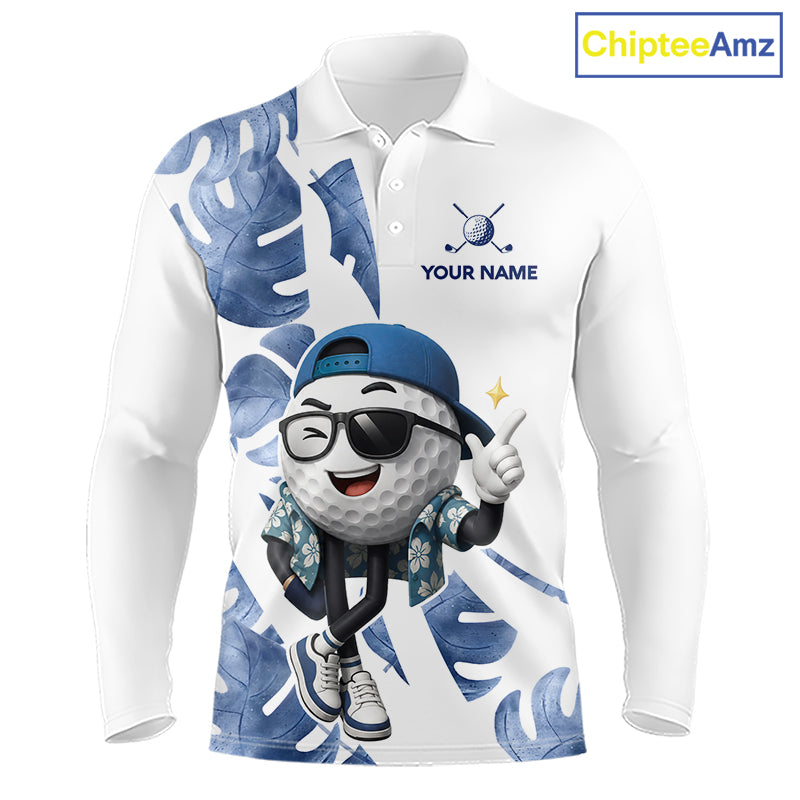 Funny Golf Ball Tropical Pattern Custom Golf Polo Shirts, Golfing Gifts