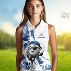 Funny Golf Ball Tropical Pattern Custom Sleeveless Golf Polo Shirts, Golfing Gifts