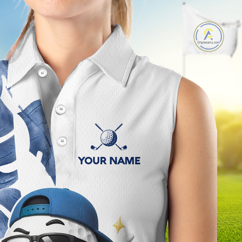 Funny Golf Ball Tropical Pattern Custom Sleeveless Golf Polo Shirts, Golfing Gifts