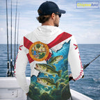 Florida Flag Largemouth Bass Blue Camo Custom Performance Long Sleeve Hooded Fishing Shirts