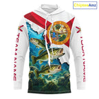 Florida Flag Largemouth Bass Blue Camo Custom Performance Long Sleeve Hooded Fishing Shirts