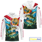 Florida Flag Largemouth Bass Blue Camo Custom Performance Long Sleeve Hooded Fishing Shirts