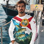 Florida Flag Largemouth Bass Blue Camo Custom Performance Long Sleeve Fishing Shirts
