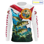 Florida Flag Largemouth Bass Blue Camo Custom Performance Long Sleeve Fishing Shirts