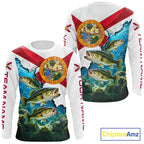 Florida Flag Largemouth Bass Blue Camo Custom Performance Long Sleeve Fishing Shirts