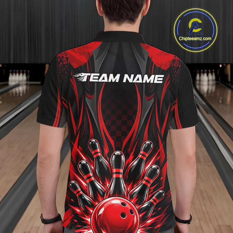 Personalized Red Bowling Shirts Custom Bowling Team Jersey Polo 1/4 Quarter-Zip Bowling Shirts