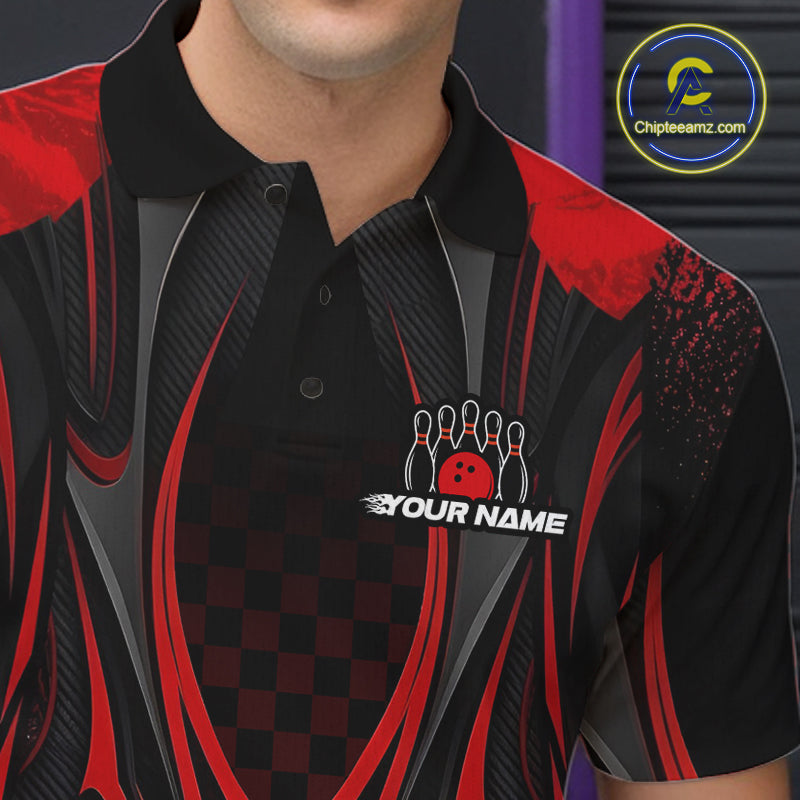 Personalized Red Bowling Shirts Custom Bowling Team Jersey Polo 1/4 Quarter-Zip Bowling Shirts