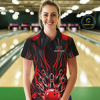 Personalized Red Bowling Shirts Custom Bowling Team Jersey Polo 1/4 Quarter-Zip Bowling Shirts