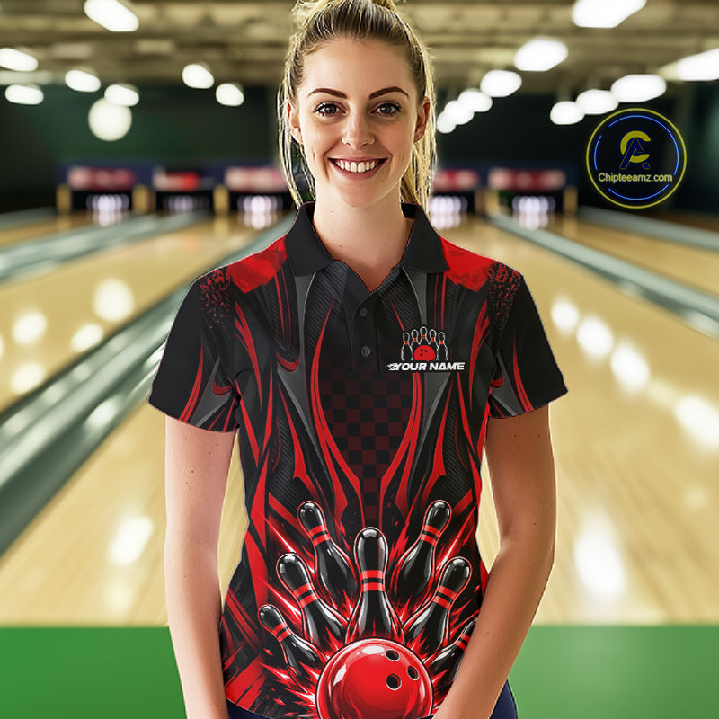 Personalized Red Bowling Shirts Custom Bowling Team Jersey Polo 1/4 Quarter-Zip Bowling Shirts