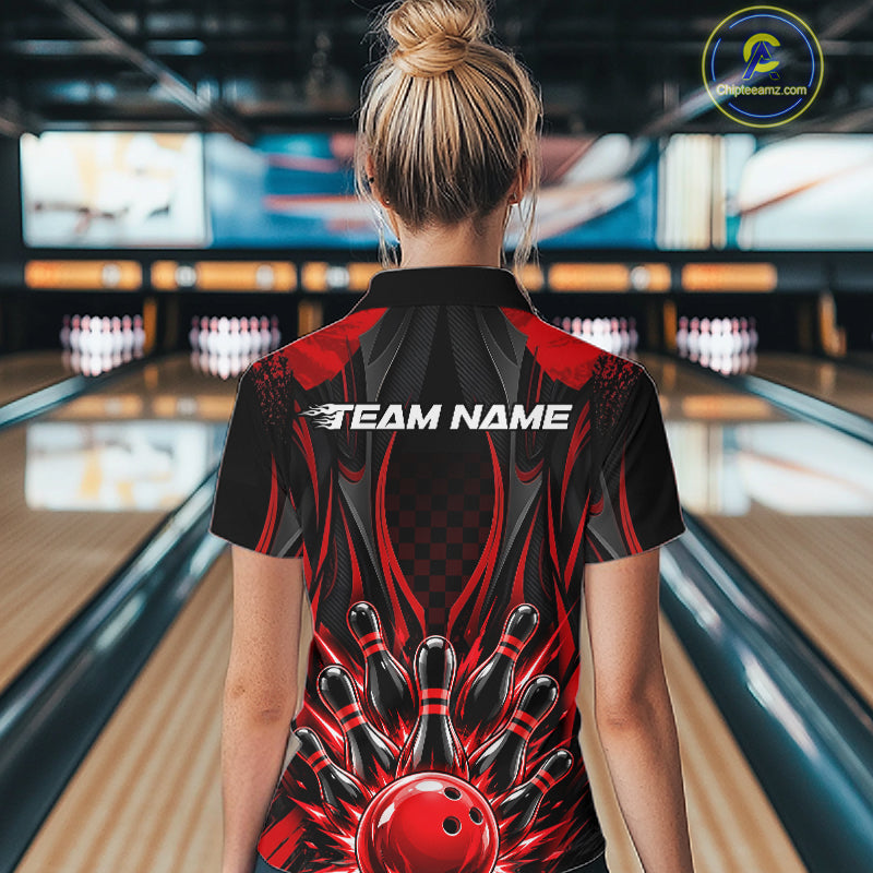 Personalized Red Bowling Shirts Custom Bowling Team Jersey Polo 1/4 Quarter-Zip Bowling Shirts