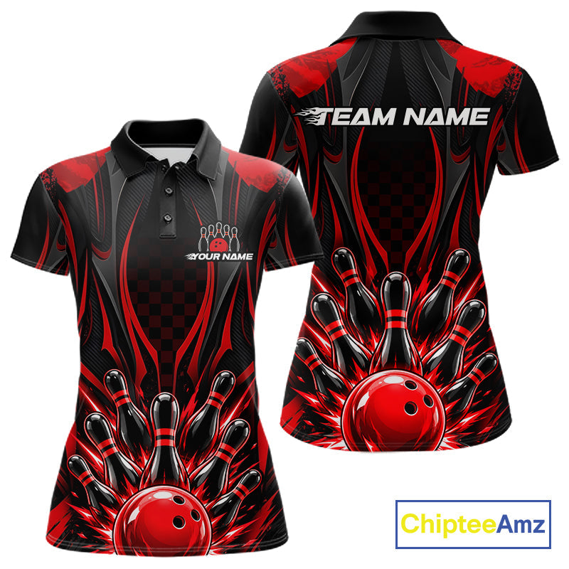 Personalized Red Bowling Shirts Custom Bowling Team Jersey Polo 1/4 Quarter-Zip Bowling Shirts