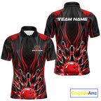 Personalized Red Bowling Shirts Custom Bowling Team Jersey Polo 1/4 Quarter-Zip Bowling Shirts