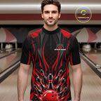 Personalized Red Bowling Shirts Custom Bowling Team Jersey Polo 1/4 Quarter-Zip Bowling Shirts