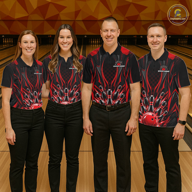 Personalized Red Bowling Shirts Custom Bowling Team Jersey Polo 1/4 Quarter-Zip Bowling Shirts