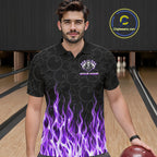 Custom Purple Fire Flame Grim Reaper Skull Bowling polo & 1/4 Quarter Zip Shirt, Halloween Outfit
