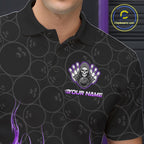 Custom Purple Fire Flame Grim Reaper Skull Bowling polo & 1/4 Quarter Zip Shirt, Halloween Outfit