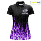 Custom Purple Fire Flame Grim Reaper Skull Bowling polo & 1/4 Quarter Zip Shirt, Halloween Outfit