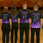 Custom Purple Fire Flame Grim Reaper Skull Bowling polo & 1/4 Quarter Zip Shirt, Halloween Outfit