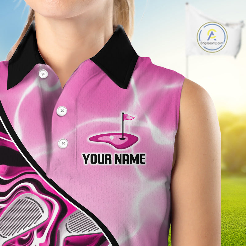Sleeveless Golf Polo Shirt Holographic Marble Golf Pattern For Team, Golf Attire