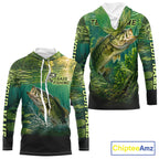 Bass Fishing Custom Long Sleeve Hooded Fishing Shirts Personalized Fishing Gift, Bass Fishing Jersey