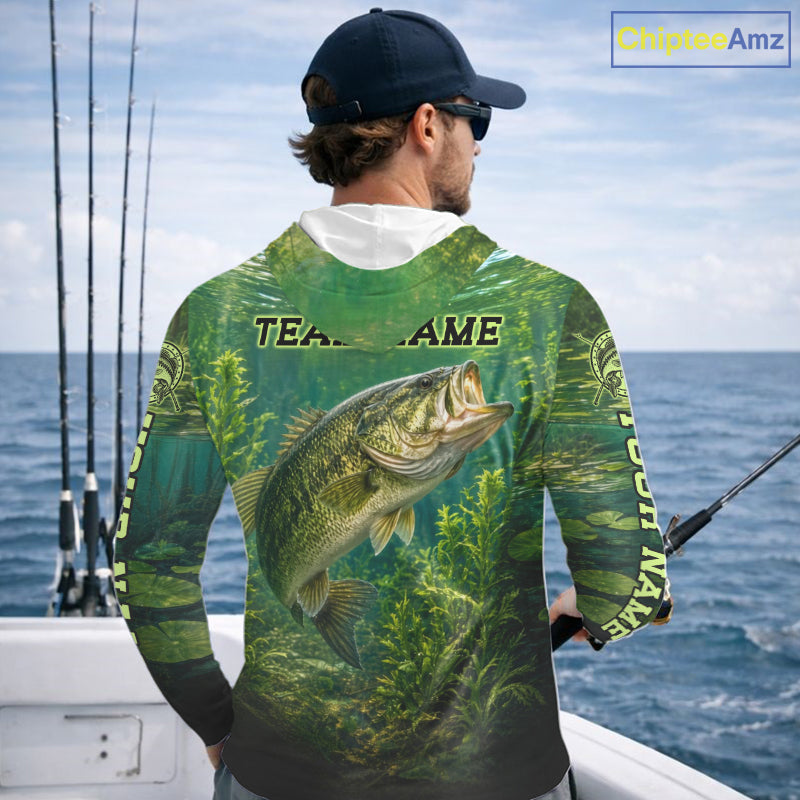 Bass Fishing Custom Long Sleeve Hooded Fishing Shirts Personalized Fishing Gift, Bass Fishing Jersey