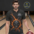 Custom Orange Thunder Lightning Skull Bowling Shirt Bowling League Jersey Bowling Gifts
