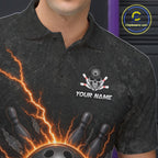Custom Orange Thunder Lightning Skull Bowling Shirt Bowling League Jersey Bowling Gifts
