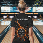 Custom Orange Thunder Lightning Skull Bowling Shirt Bowling Jersey League Bowling Gifts