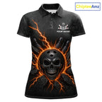 Custom Orange Thunder Lightning Skull Bowling Shirt Bowling Jersey League Bowling Gifts