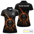 Custom Orange Thunder Lightning Skull Bowling Shirt Bowling Jersey League Bowling Gifts