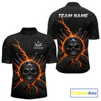 Custom Orange Thunder Lightning Skull Bowling Shirt Bowling League Jersey Bowling Gifts