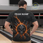 Custom Orange Thunder Lightning Skull Bowling Shirt Bowling League Jersey Bowling Gifts