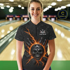 Custom Orange Thunder Lightning Skull Bowling Shirt Bowling Jersey League Bowling Gifts