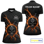 Custom Orange Thunder Lightning Skull Bowling Shirt Bowling Jersey League Bowling Gifts