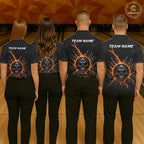 Custom Orange Thunder Lightning Skull Bowling Shirt Bowling League Jersey Bowling Gifts