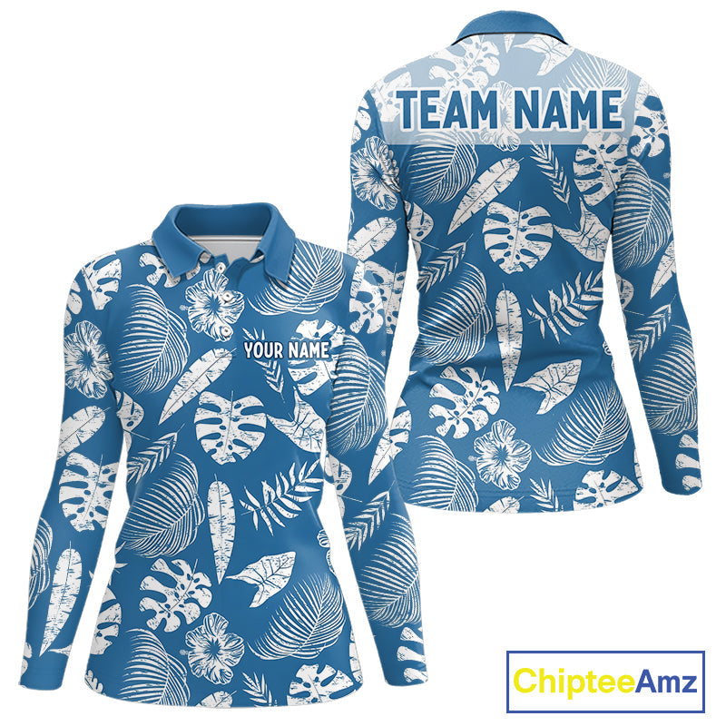 Blue Tropical Hawaiian Pattern Golf Polo Shirts Custom Team Golf Shirt