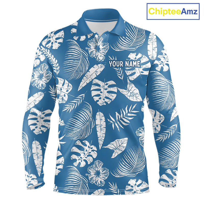 Blue Tropical Hawaiian Pattern Golf Polo Shirts Custom Team Golf Shirt