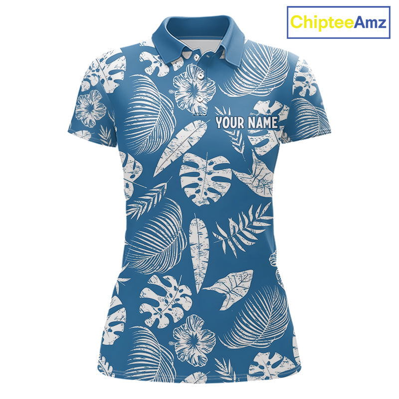 Blue Tropical Hawaiian Pattern Golf Polo Shirts Custom Team Golf Shirt
