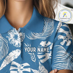 Blue Tropical Hawaiian Pattern Golf Polo Shirts Custom Team Golf Shirt