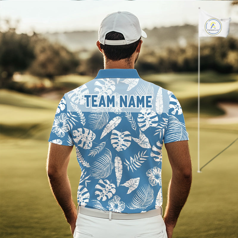 Blue Tropical Hawaiian Pattern Golf Polo Shirts Custom Team Golf Shirt