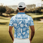 Blue Tropical Hawaiian Pattern Golf Polo Shirts Custom Team Golf Shirt