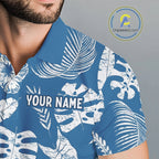 Blue Tropical Hawaiian Pattern Golf Polo Shirts Custom Team Golf Shirt