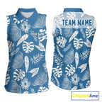 Blue Tropical Hawaiian Pattern Sleeveless Golf Polo Shirts Custom Team Golf Shirt