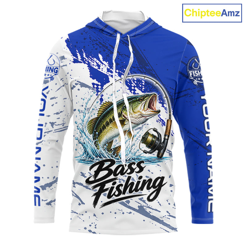 Personalized Bass Fishing Jerseys, Bass Fishing Long Sleeve Hooded Tournament Shirts