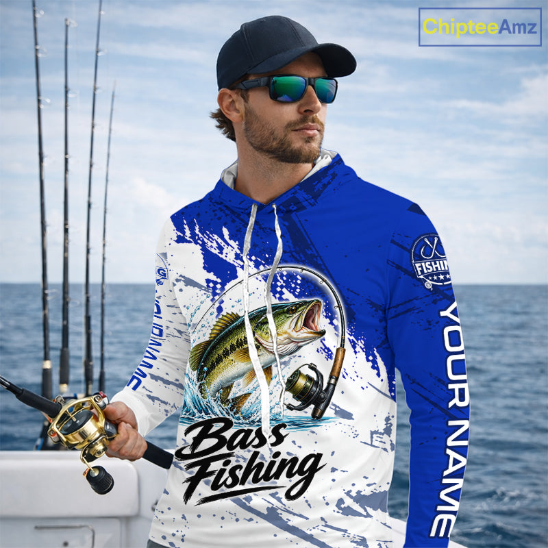 Personalized Bass Fishing Jerseys, Bass Fishing Long Sleeve Hooded Tournament Shirts
