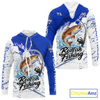 Personalized Redfish Drum Fishing Jerseys, Redfish Fishing Long Sleeve Hooded Tournament Shirts